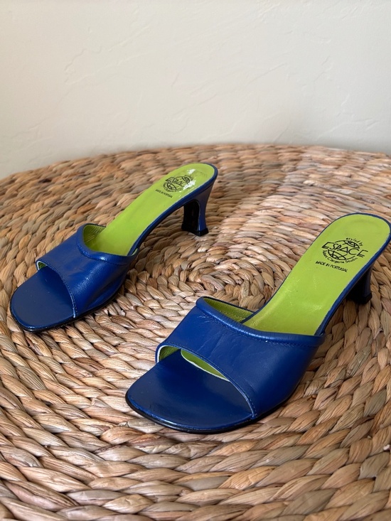 Robert Clergerie Shoes - ESPACE / Robert Clergerie Studio / metallic blue leather / open toe mule / 7